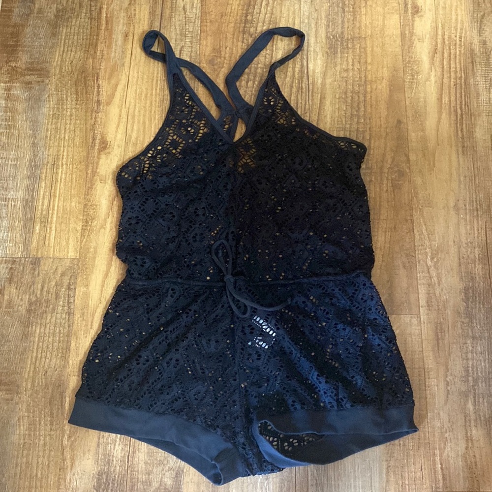 Mapale black mesh swim suit cover up romper size small